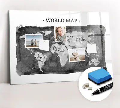 Produktbild von Magnetpinnwand Memoboard - Zubehörsatz - Weißer Marker + Schwamm + Magnete - 90 x 60 cm - Retro-Weltkarte