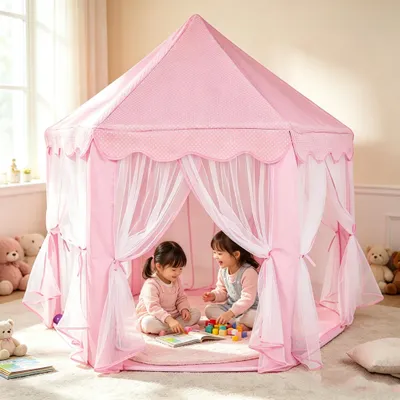 Produktbild von Spielzelt Kinderzelt Babyzelt Spielhaus Prinzessinzelt Kids Tent Rosa Φ140cm