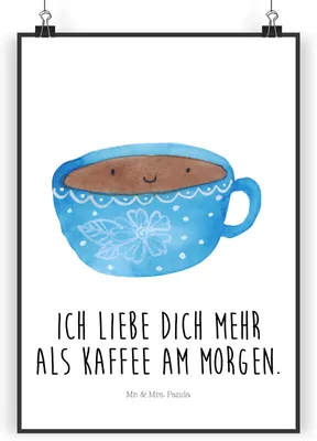 Produktbild von Mr. & Mrs. Panda Bild Kaffee Tasse DIN A3 - Weiß - Geschenk, Kunstdruck, Plakat, Geschmack, Liebe, Genuss, wanddeko, typografie poster, Glücklich, Lustige Sprüche, drucke