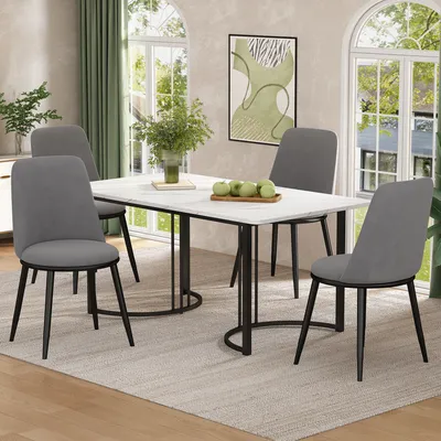 Produktbild von Flieks Essgruppe Sitzgruppe Esszimmer, Esstisch mit 4 Esszimmerstuhl, Tischgruppe Esszimmergruppe Esstischset 4 Stühle, Samtbezug, Grau