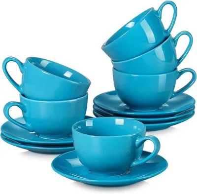 Productafbeelding van 12-delige koffieservies porselein voor 6 personen - Cappuccinokopjes met schotels