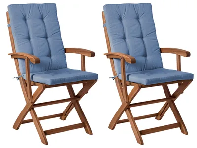 Obrázek produktu pro BELIANI Sada 2 zahradních židlí světlé akáciové dřevo modré polstry skládací rustikální design