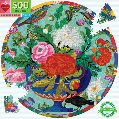 Produktbild von EEBOO Rundpuzzle Blumen und Vögel 500 Teile