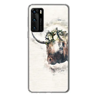 Produktbild von MuchoWow® Handyhülle Schutzhülle Hülle für Huawei P40 Schottischer Highlander - Rauch - Blumen Silikon Softcase Handy Hülle - Handytasche