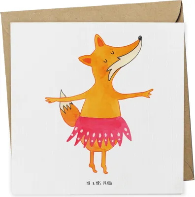 Produktbild von Mr. & Mrs. Panda Klappkarte Fuchs Ballerina - Weiß - Geschenk, Grußkarte, Ballett, doppelkarte, anlasskarte, faltkarte, Glückwunschkarte, Geburtstag