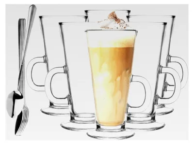 Produktbild von Set von 6 Kaffeegläsern mit Henkel und Löffeln, 250 ml