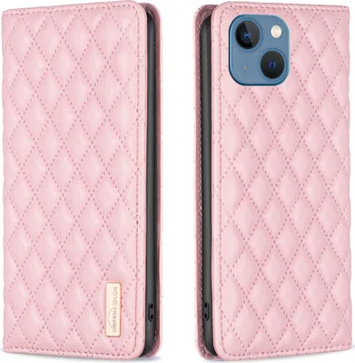 Produktbild von iPhone 13 Hülle, Elegant Bookstyle Flip Leder Kartenfächer Schutzhülle mit Ständer für iPhone 13 Pink