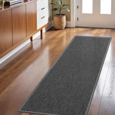 Zdjęcie produktu dla Mata podłogowa do wnętrz, 60 x 150 cm, szara, antypoślizgowa, nadająca się do prania, chłonna, płaska