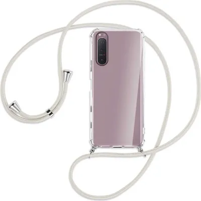 Produktbild von Handykette Backcover-Schutzhülle mit Band (Metall silberfarben) für Sony Xperia 5 II - broken white