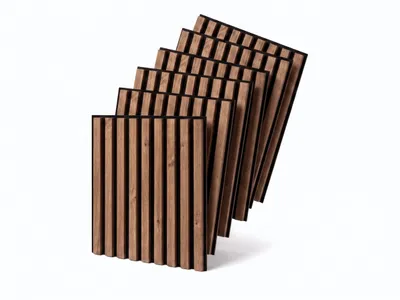 Produktbild von MEBANO. 6er-Set Akustikpaneele Holz 40x40 cm Eiche Stirling 3D Wandpaneele aus Holzfunier und Filz Wandverkleidung Moderne Lamellenwand