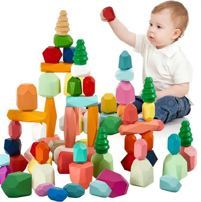Productafbeelding van Delig houten stapelspeelgoed - Montessori speelgoed voor kinderen van 2 tot 6 - Jarige - Sensorisch speelgoed en bouwstenen