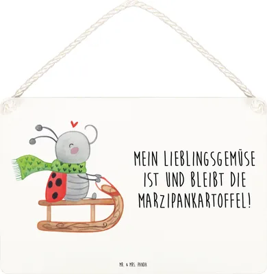 Produktbild von Mr. & Mrs. Panda Schild Smörle Rodeln DIN A4 - Weiß - Geschenk, Türschild, Winter, Holzschild, Wandbild Holz, Schlittenfahren, Weihnachten, Marzipan, wandtafel, holzbild