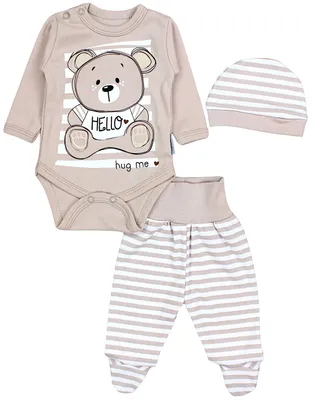 Produktbild von TupTam Baby Mädchen Jungen Bekleidungsset Langarmbody Hose Mütze mit Aufdruck Spruch 3 teilig, Farbe: Teddybär Beige, Größe: 50