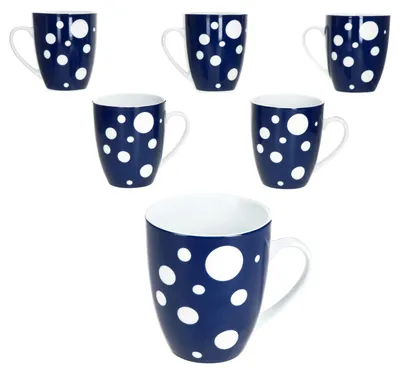 Image de Pula bleu foncé points Set de 6 tasses à café 300ml Tasse en porcelaine 6 pers. thé à pois