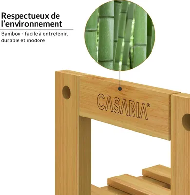 Image de Étagère de rangement 2en1 en bambou 3 niveaux 54x60x15cm Tablettes réglables Charge max. 30 kg