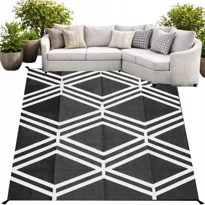 Produktbild von Outdoor Teppich 160x230 Wasserdicht - Balkon Terrasse Wendbar - Schwarz Weiß