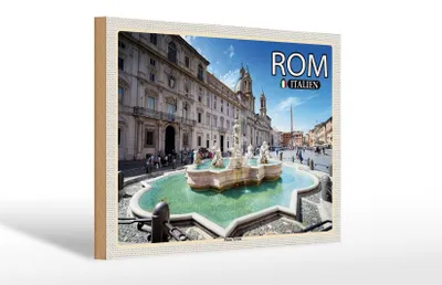 Produktbild von Holzschild Reise Rom Italien Piazza Navona Skulptur 30x20cm