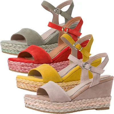 Produktbild von MARCO TOZZI Damen Sandalen Leder Plateau Keilabsatz 2-88302-26, Größe:41 EU, Farbe:Grün