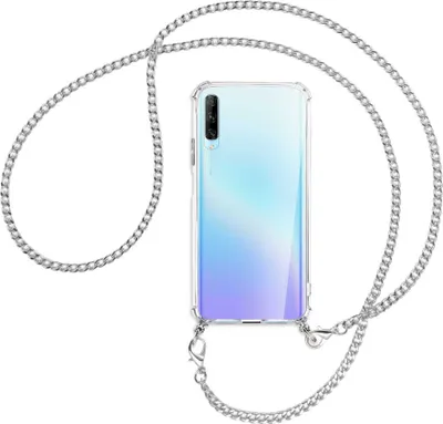 Produktbild von Handykette Backcover-Schutzhülle mit Band (Metall silberfarben) für Huawei P Smart Pro 2019 - silberfarbene Kette