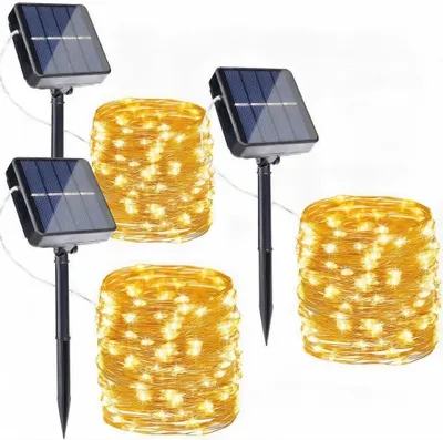 Solar-Lichterkette 3er-Set, 12 m, 120 LEDs, warmweiß, IP65