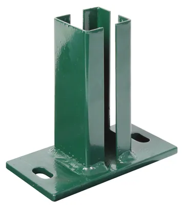 Produktbild von Alberts Pfostenträger für Eckpfosten für Doppelstabmatten, zum Aufschrauben, Platte 150 x 80 mm, für Pfosten 60 x 40 mm, grün