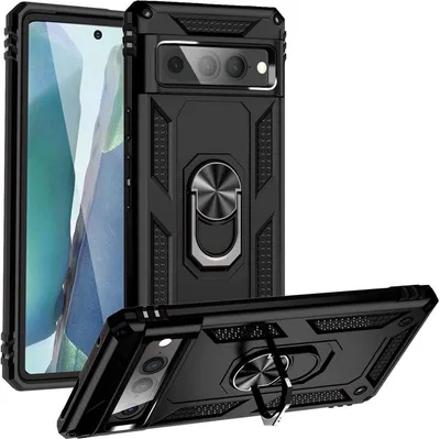 Produktbild von Conie Outdoor Schutzhülle für Google Pixel 7 Pro Tasche Silikon Hard Case Cover Hülle mit Halter Ständer in Schwarz