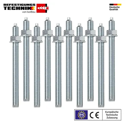 Isolbau Ankerstange M30 x 380 mm verzinkt 10 Stück Gewindestange Verbundanker ETA