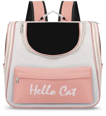 Image de Petit sac à dos de voyage pliable pour chats et chiens de petite et moyenne taille, sangles transparentes, respirantes et résistantes à la chaleur, rouge.