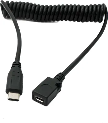 Produktbild von System-S USB 3.1 Kabel 120 cm Stecker zu 2.0 Mini B Buchse Spirale in Schwarz
