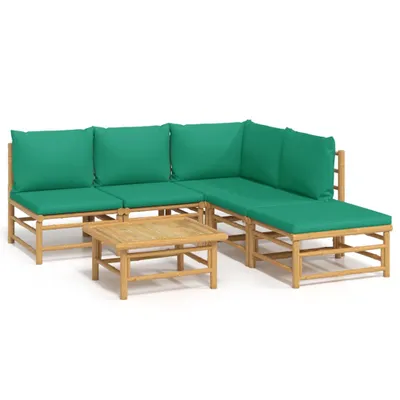 Obrázok produktu pre vidaXL 6-dielna záhradná obývacia súprava so zelenými vankúšmi Bamboo