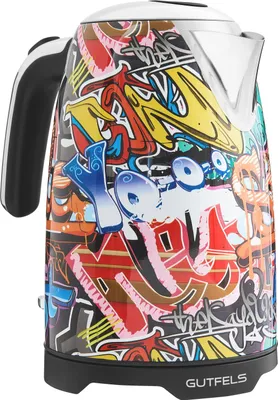 Produktbild von Gutfels Wasserkocher WATER 3010 G | Graffiti-Style | 1,7 Liter | 2200 Watt | 360 Grad Sockel | Wasserstandsanzeige | Überhitzungs-und Trockengehschutz | integrierter Filter | beleuchteter Schalter