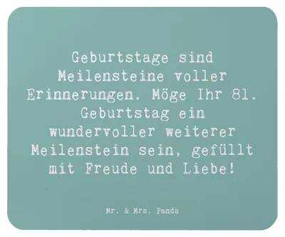 Produktbild von Mr. & Mrs. Panda Mauspad Spruch 81. Geburtstag Meilenstein - Meeresbrise - Geschenk, besonderes Ereignis, Alter, Happy Birthday, laptop mousepad, pc, Mouse Pad, Jubilar