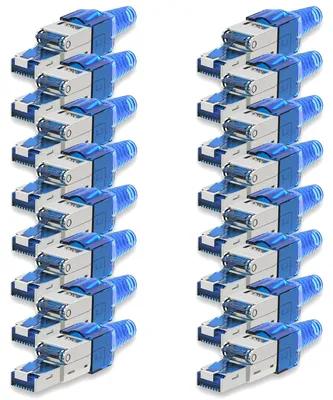 Produktbild von Netzwerkstecker CAT 7 Werkzeuglos 16 RJ45 Netzwerk Stecker geschirmt Metall Blau