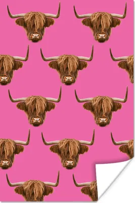 Produktbild von MuchoWow® Poster Schottisches Hochlandrind - Muster - Rosa 120x180 cm - Kunstposter