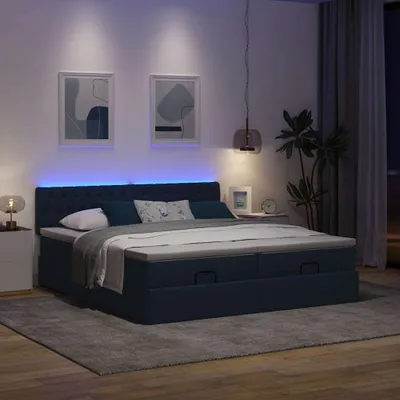 Produktbild von Hochwertig Ottoman-Bett mit Matratzen Blau 200x200 cm Stoff 3312877