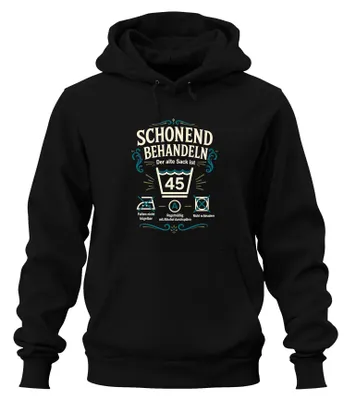 Zdjęcie produktu dla Bluza z kapturem "Schonend behandeln" (Traktuj z szacunkiem), czarna, rozmiar XXL. Bluza z nadrukiem "Statement" i elementami sarkazmu