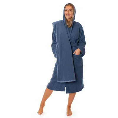 Zdjęcie produktu dla Lavea® Mexico – szlafrok dla kobiet i mężczyzn, rozmiar XL – ręcznik do sauny 80x200 cm, wykonany w 100% z bawełny, frotte walkowe, 500 g/m², bardzo chłonny – kolor granatowy