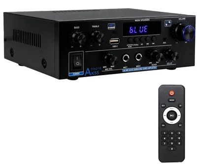 Obrázek produktu pro AK55 HiFi zesilovač Mini Bluetooth 5.0 stereo zesilovač, 2.0 kanály, 70W x 2, audio zesilovač/přijímač, digitální koncový zesilovač s FM rádiem, dálkovým ovládáním, optickým/AUX/RCA/USB/MIC/BT vstupem