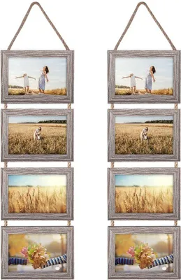 Produktbild von Rustische Fotolijst-Set für Wanddekoration mit 8 Öffnungen und Drahtaufhängung