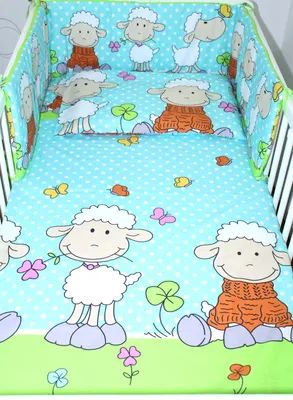 Produktbild von Primawela Baby Bettwäsche Set Bettset - 6 teiliges Set mit Chiffon Himmel Nestchen 22. Schaf Türkis