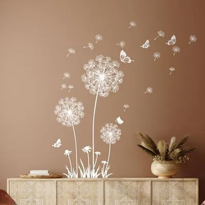 Produktbild von Tanlaby Löwenzahn Wandsticker Weißer Blumen Wandtattoo Pusteblume Schmetterlinge Wandaufkleber für Wohnzimmer Schlafzimmer Büros Sofa Hintergrund Hause Wanddekoration