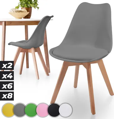 Produktbild von MIADOMODO® Esszimmerstühle 2er 4er 6er 8er Set - Gepolstert mit Sitzkissen, aus Kunststoff & Massivholz, Farbwahl - Küchenstuhl, Stühle (2er, Grau)
