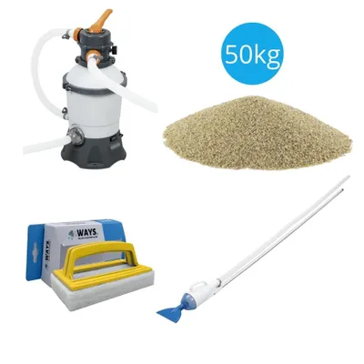 Immagine prodotto di Bestway - Aspiratore per piscina AquaCrawl & pompa con filtro a sabbia 3028 L/h & sabbia filtrante 50 kg & spazzola WAYS
