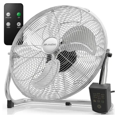 Immagine prodotto di Ventilatore da pavimento in metallo, Ø 45 cm, 100 W, circolatore d'aria, telecomando, timer, 3 velocità, argento, per camera da letto, ufficio, appartamento, terrazza