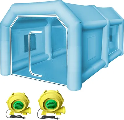 Zdjęcie produktu dla Nadmuchiwany namiot natryskowy VEVOR, indywidualny nadmuchiwany namiot natryskowy 750 W + 350 W, tkanina 210D Oxford, 4 x 2,5 x 2,2 m, niebieski, parking samochodowy