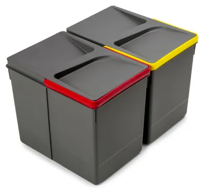 Zdjęcie produktu dla Emuca Zestaw pojemników do recyklingu do szuflad kuchennych Recycle, wysokość 266 mm, 2x15 litrów, Plastik, Szary antracytowy
