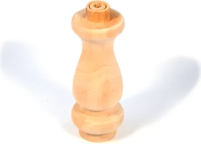 A single wooden furniture leg is shown against a white background.