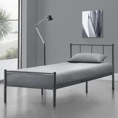 Produktbild von Kovová postel 90 x 200 cm Tmavě šedý rám postele Mládežnická postel Ocelový rám jednolůžka [en.casa]