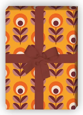 Produktbild von Retro Blumen Geschenkpapier im 70er Jahre Stil, orange - G7289, 32 x 48cm