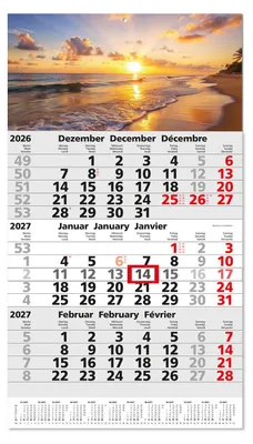 Produktbild von Timr 3-Monatskalender 2027 Jahresübersicht - Motiv Sonnenuntergang I tr459